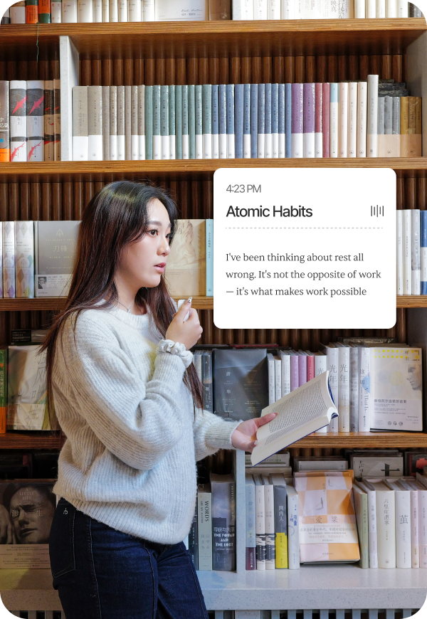 Reader capturing voice notes and highlights with Mark